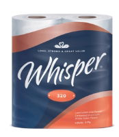 Whisper 320 sheet 2 ply toilet rolls (36)